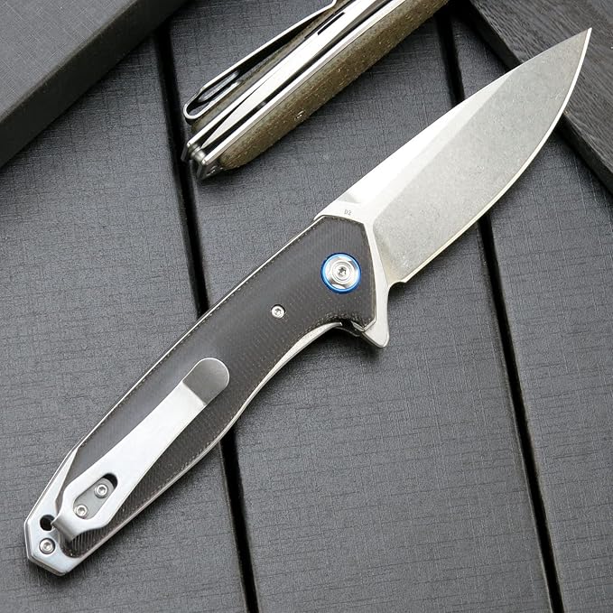 Eafengrow EF972 Folding Knife, D2 Steel Blade Micarta Handle Pocket Knife Folder for Outdoor Camping Hiking Working EDC Tool Knife(Black)
