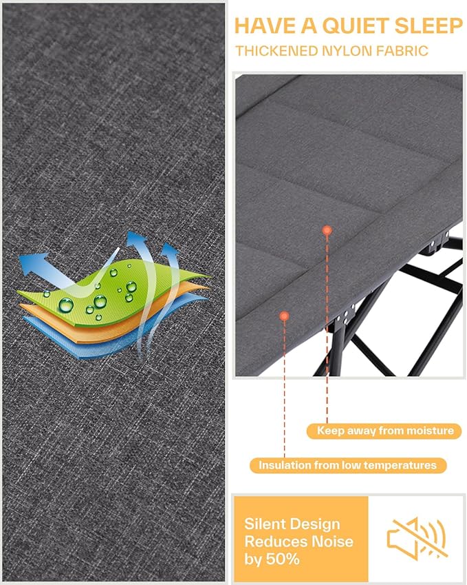 Sportneer Camping Cots for Adults, Sleeping Cot with Cushion Max Load 450 LBS Heavy Duty Folding Camping Sleeping Cot with Padded for Camping Tent Office Sleep Over (Grey, 73" Lx27 Wx14.5 H)