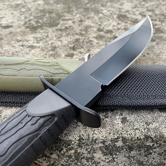 Fixed Blade Hunting Knife Hardness ABS Handle Survival Knife with Nylon Sheath Straight Edge Knife for Camping, Hiking, Survival (Black Handle)