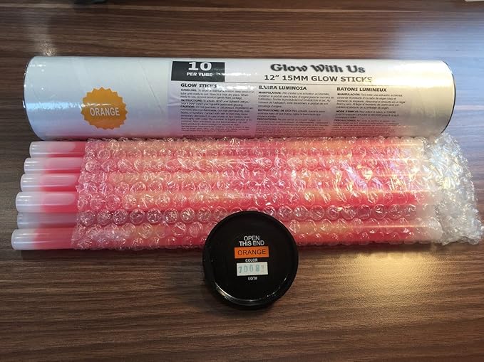 Glow Sticks Bulk Wholesale, 10 12” 15mm Dia. Orange Industrial Grade Jumbo Light Sticks, Bright Color, Glow 14 Hrs, Safety Glow Stick 3yrs Shelf Life, Ideal for Camping & Emergency, GlowWithUs Brand