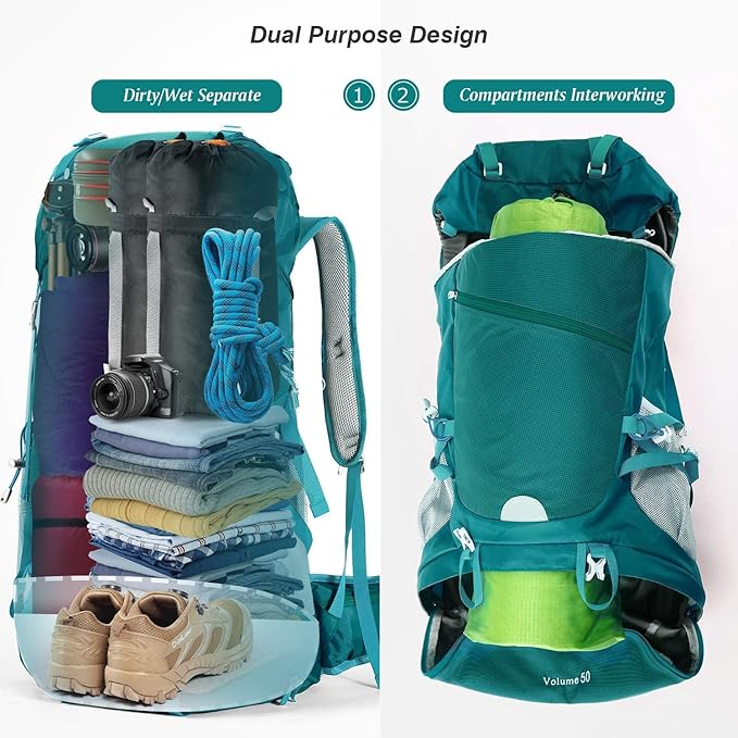 HOMIEE 50L Hiking Backpack Travel Bag Waterproof Camping Backpack with Rain Cover Lightweight Backpacking Backpack Rucksack