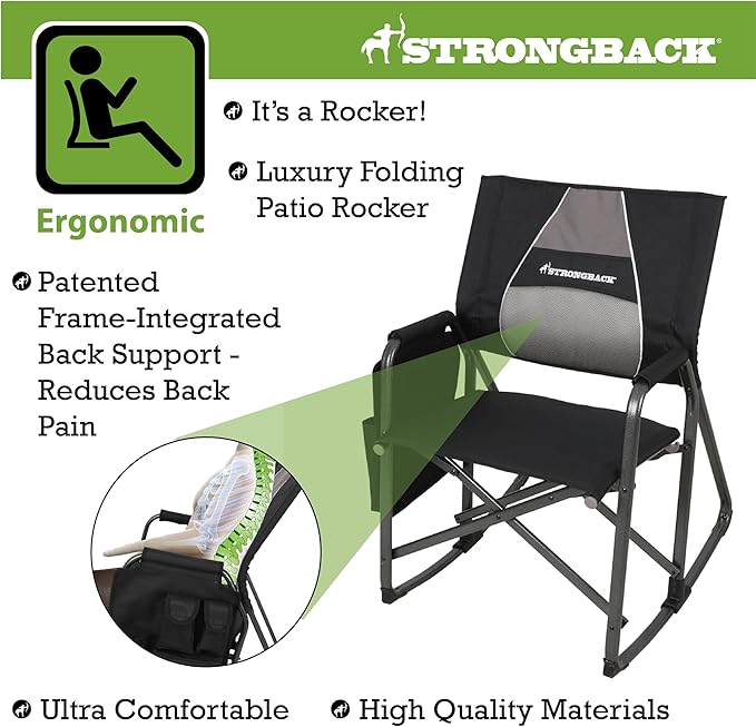 STRONGBACK Director with Innovative Lumbar Back Support Heavy Duty Camping Chair with Side Table
