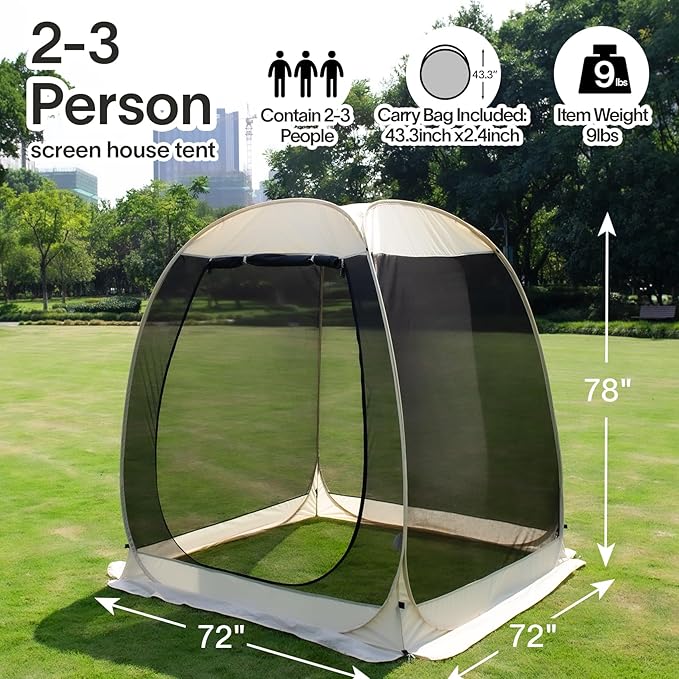 Alvantor Pop Up Screen Tent House Room Instant Outdoor Camping Canopy Sun Shelter Gazebo for Patio, Backyard & Deck, Privacy Tent(2-10 People, 8'x8' 10'x10' 12'x12')