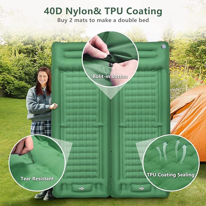 Camping Sleeping Pad, Self Inflating Air Mattress Extra Thickness 4.7 Inch Single Sleeping Pad for Camping with Pillow Built-in Foot Pump Inflatable Camping Mattress for Tent Hiking Traveling