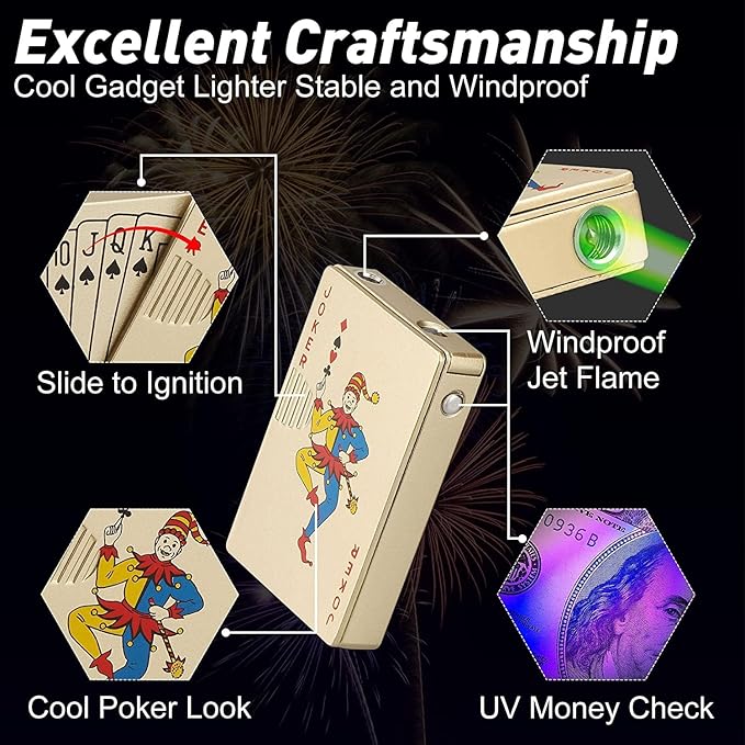 Jet Torch Lighter, Ace Card Green Flame Lighter, Metal Poker Design Windproof Refillable Butane Cool Lighter, Outdoor, Indoor, Camping, BBQ, Candle, Birthday, Gift for Men/Women (Without Gas)