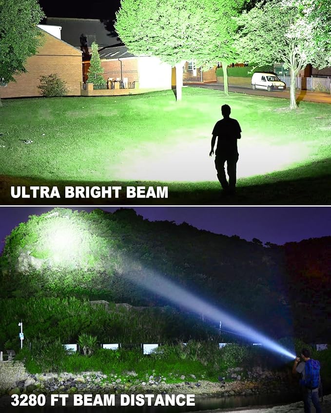 3 Pack Flashlights High Lumens Rechargeable, 990,000 Lumens Super Bright Flashlight with 5 Modes, High Powered Flash Light, Handheld LED Flashlights for Home Camping, IPX6 Waterproof