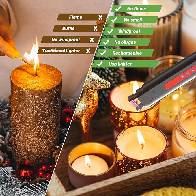 VEHHE Electric Lighter, Candle Lighter Rechargeable USB, Long Plasma Lighters with Safety Lock and LED Display, Pocket Size for Camping Outdoor Party - Red