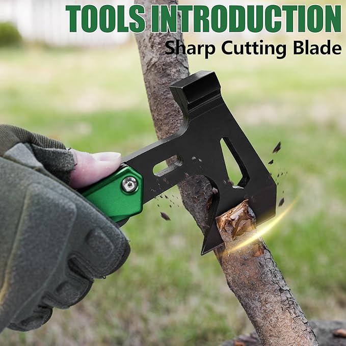 FLISSA Camping Axe Hammer 14-in-1 Multitool, Hatchet Multi Tool Stainless Steel with LED Light, EDC Hiking Survival Multi Function Tool Pocket Knife with Sheath