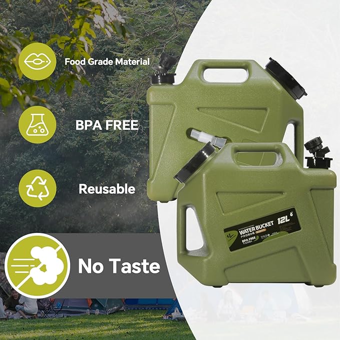 3.2 Gallon Water Jug, Camping Water Container Water Storage with Spigot No Leakage Portable Emergency Water Tank for Outdoor Hiking Camping Essential Picnic Supplies Green