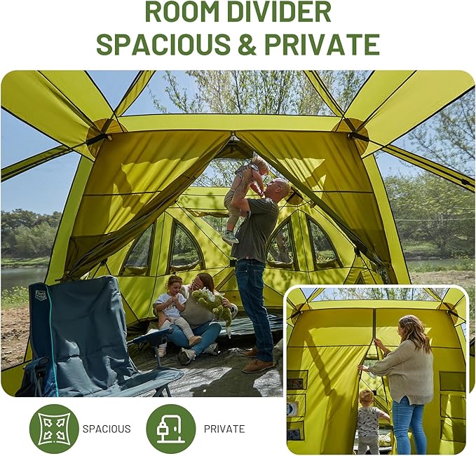 TIMBER RIDGE 4/6/8 Person Instant Pop Up Cabin Tent, Easy 60 Second Setup, Weather Resistant Camping Family Hub Tent with Rain Fly and Carry Bag for Camping Hiking Outdoor Travel