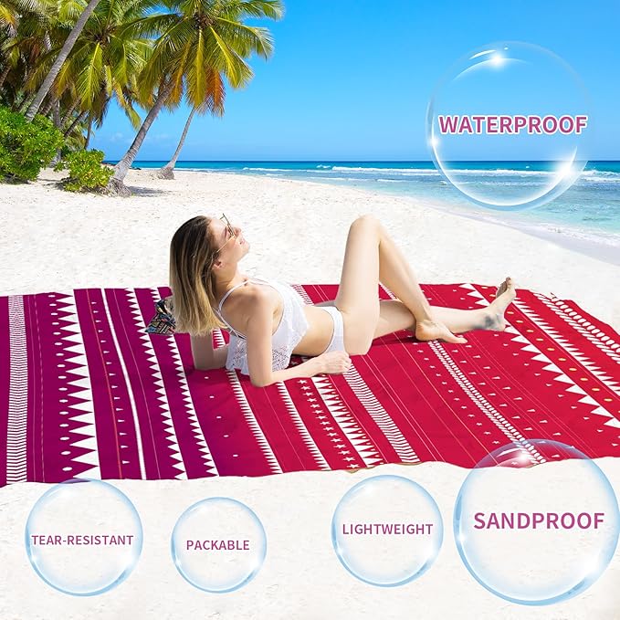 BYDOLL Beach Blanket Sandproof Waterproof Boho 78''×81''1-4 Adults Compact Lightweight Oversized Beach Blanket Large Picnic Mat Blanket for Travel Camping Hiking Picnic