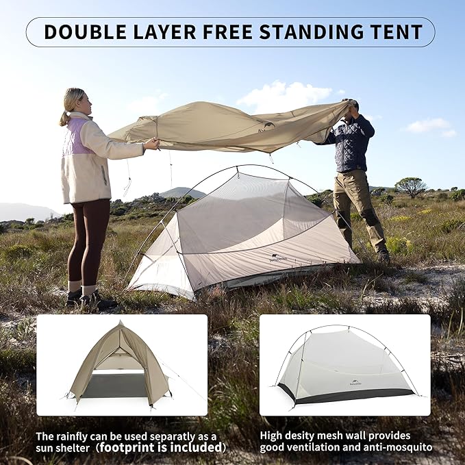 Naturehike Cloud-Up 2 Person Tent Lightweight Backpacking Tent with Footprint - Free Standing Ultralight Camping Hiking Backpack Tents Two Person Tent