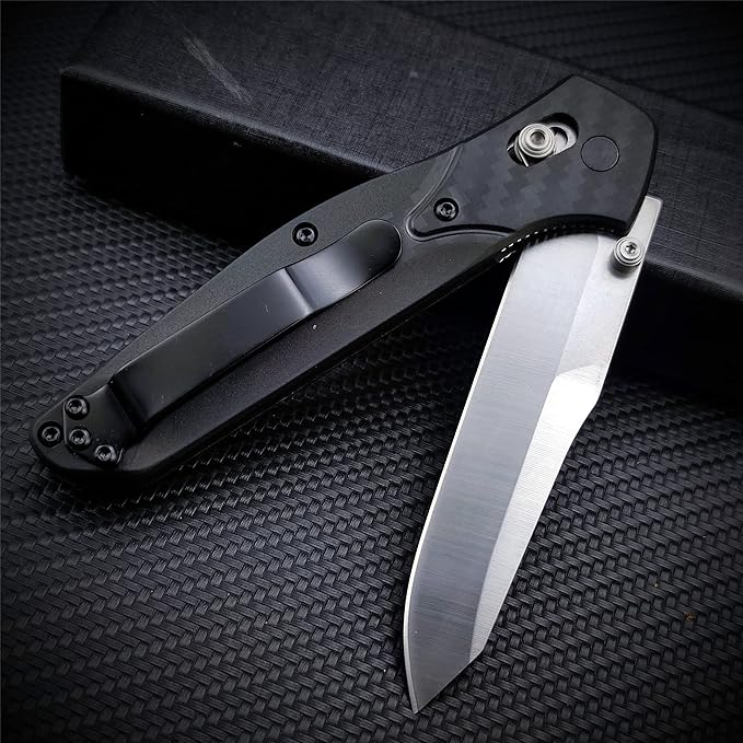 7.8 inch EDC Folding Pocket Knife For Men, 3.3 inch Satin Plain Edge Reverse Tanto Blade , Black Grivory Fiberglass Super Lightweight Handle Axis Lock With Belt Clip, Everyday Carry Thumb Studs Manual Open