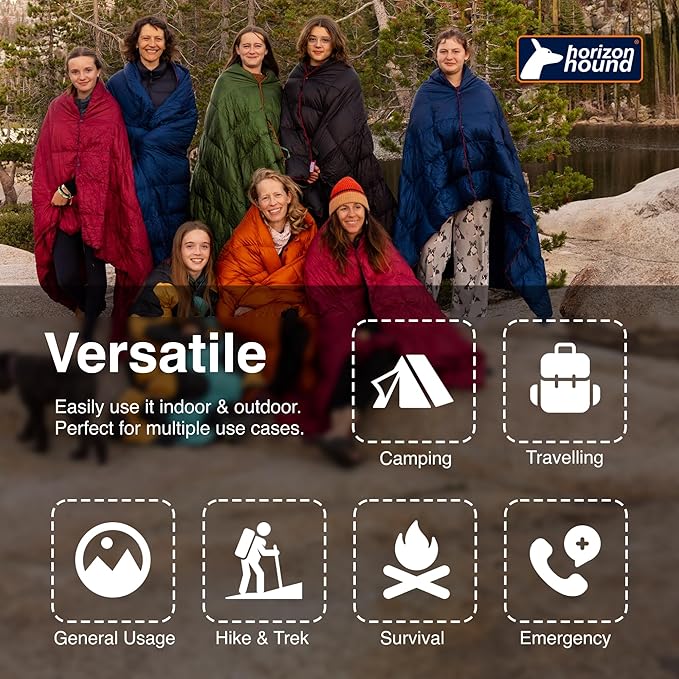 Horizon Hound Down Camping Blanket - Outdoor Travel Quilt | Sustainable, Insulated, Lightweight & Warm Gear for Sleep, Camping, Stadium, Hiking & Festivals | Water Resistant, Packable & Compact