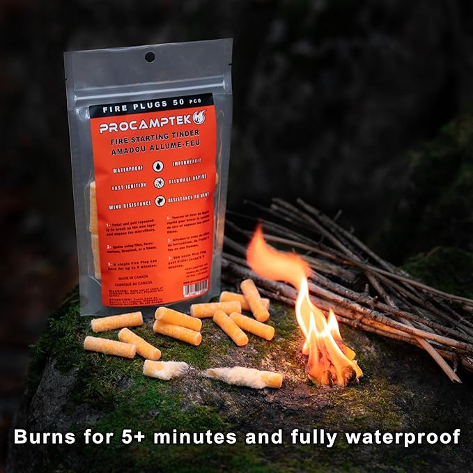 Fire Plugs (50 Plugs) 100% Waterproof Fire Starter for Emergencies, Survival, Campfire, Fire Pits, Grills | Burns 5+ Minutes, All Natural, Non-Toxic