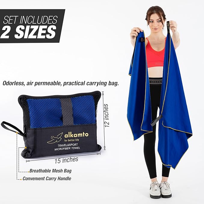 Microfiber Gym & Travel Towel Set of 2 Size in 1 Pack (XL + S) - Camping Towel - Sports & Beach & Yoga Towel- Quick Dry Towel - Super Absorbent