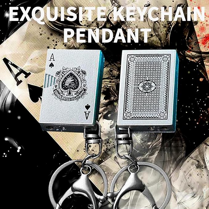 Soft Flame Butane Lighter Refillable Metal Poker Cards Lighters, Cool Keychains, Unique Gifts for Men, Birthday Candles, Camping Accessories, BBQ (No Butane Fuel) (Gold)