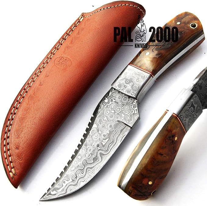 Custom Handmade Hunting Knife Bowie Knife Damascus Steel Survival Knife EDC 9'' Overall Ram Horn with Sheath 9396