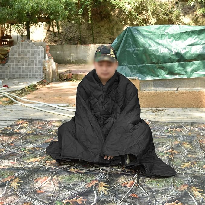 Poncho Liner Military Woobie Outdoor Camping Woobie Blanket for Travel, Beach, Grass, Picnic, Car Emergency, Outdoor, Survival