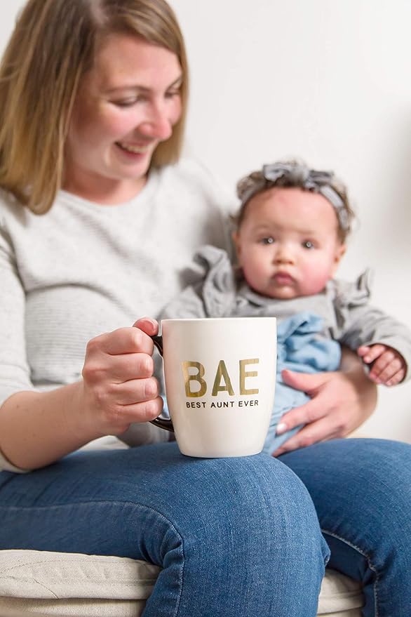 Pearhead Bae Best Aunt Ever Ceramic Mug, Aunt Coffee Mug, Best Aunt Gifts, 16 oz