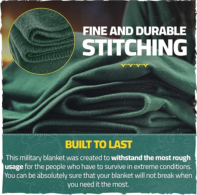 Wool Light Military Blanket – 3lb and 60x90. Pre Washed and pre Shrunk, Warm and Thick. Great for Camping, Outdoors, Survival, Emergency Preparedness, Sporting Events, Survival Kits and More.