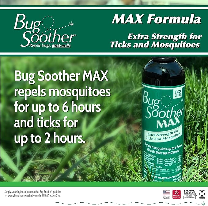 Bug Soother MAX - Extra Strength Natural Gnat, Tick, and Mosquito Repellent, 2 Pack 8 fl oz w/Free 1 oz. DEET-Free Bug Spray Deterrent - Safe for Adults & Environment - Made in USA