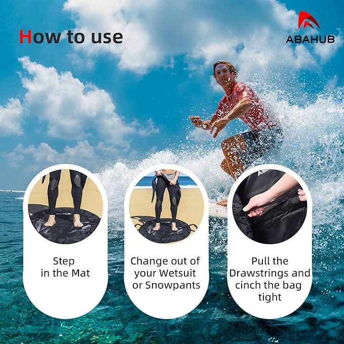 Abahub Surf Poncho Changing Robe with Hood, Thick Quick Dry Wetsuit Changing Towel for Surfing Beach Swim Outdoor Sports Men Women, Absorbent Wearable Towel Cover Up (Wetsuit Changing Mat-Black)