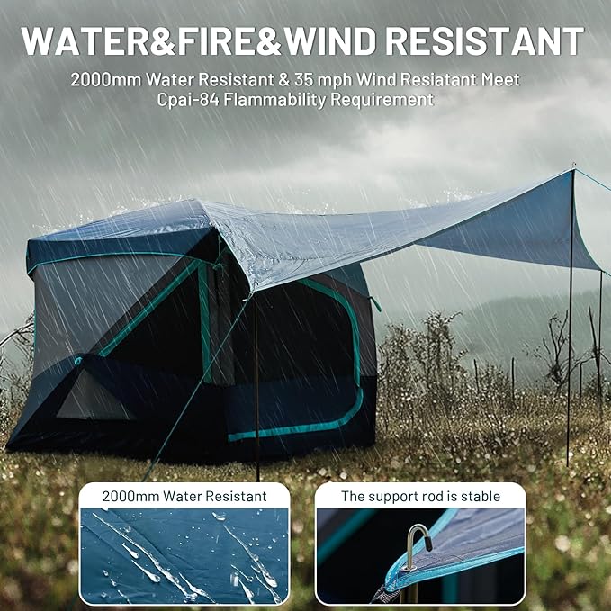 TIMBER RIDGE 4/6/8 Person Instant Pop Up Cabin Tent, Easy 60 Second Setup, Weather Resistant Camping Family Hub Tent with Rain Fly and Carry Bag for Camping Hiking Outdoor Travel