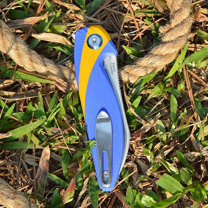 Parrot Folding Pocket Knife with Clip and Blade Lock, 8.4" EDC Folding Knife with Sweatproof G10 handle and 14C28N Stainless Blade (Blue & Yellow)