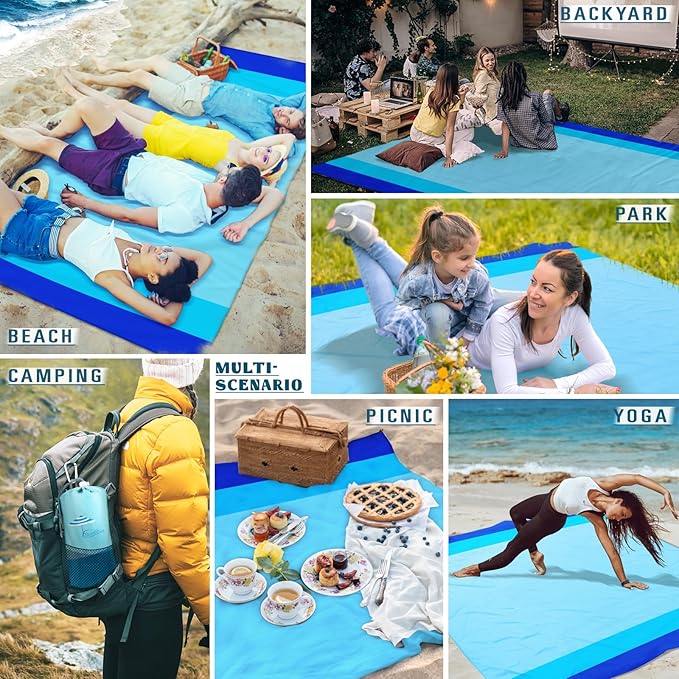 Beach Blanket Sandproof Waterproof 78''×81''1-5 Adults Oversized,Compact Lightweight Durable Beach Mat for Travel Camping Hiking Picnic Blanket
