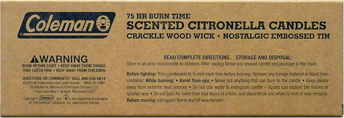 Coleman Scented Tin Citronella Candle - 3 Pack, S'Mores, Pine and Campfire