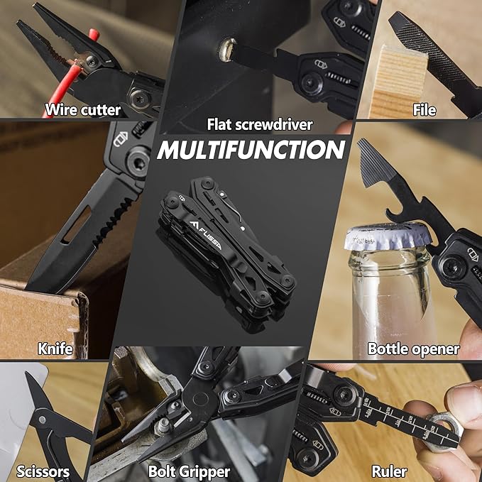FLISSA 16-in-1 Stainless Steel Multi Tool, EDC Multitool with Pocket Knife, Pliers, Belt Clip and Oxford Sheath, Self-locking Utility Multi-Tool for Camping Survival Outdoor Activities
