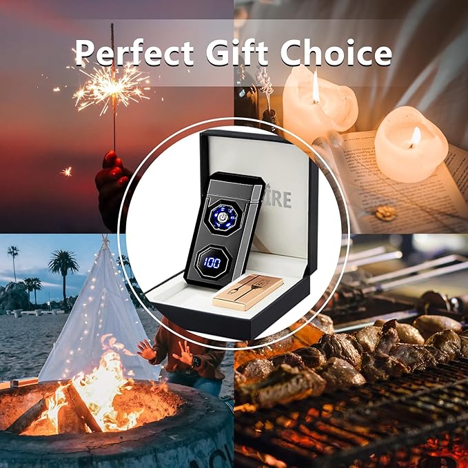 SKRFIRE Electric Lighter Rechargeable USB C Arc Plasma Lighter High Power Flame Cool Lighter Windproof Electronic Candle Lighter with LED Flashlight for Candle, Firework, Incense (Black)