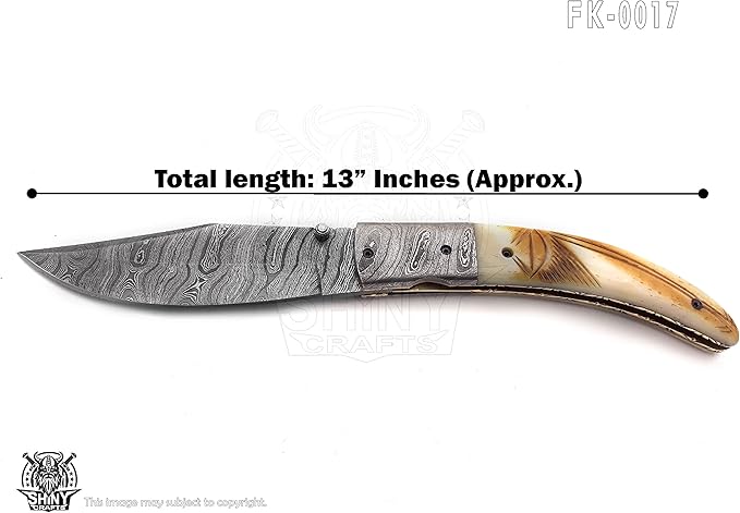 SHINY CRAFTS - Pocket Knives & Folding Knives Folding Knife Cool Pocket Knives - Utility Pocket Knives - Everyday Carry - PlainEdge - Leather Sheath (FK 17)