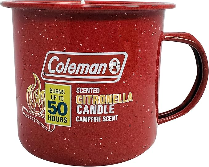 Coleman Scented Outdoor Citronella Candle in Tin Mug, Campfire Scented Rustic Outdoor Camping Candle, Up to 50h Burn Time