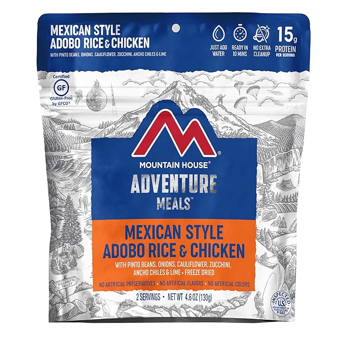 Mountain House Mexican Style Adobo Rice & Chicken | Freeze Dried Backpacking & Camping Food | 2-Servings | Gluten-Free