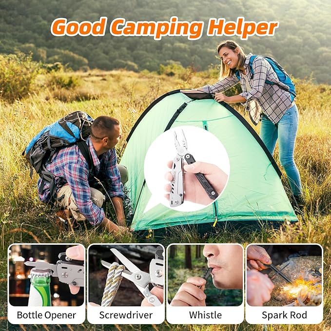 Multitool Pliers 19-in-1 Stainless Steel Multi Tool Pocket Knife with Detachable Scissors Foldable Multitools with Saw Bottle Opener Screwdrivers for Outdoor Survival Camping Hiking Gift for man Dad