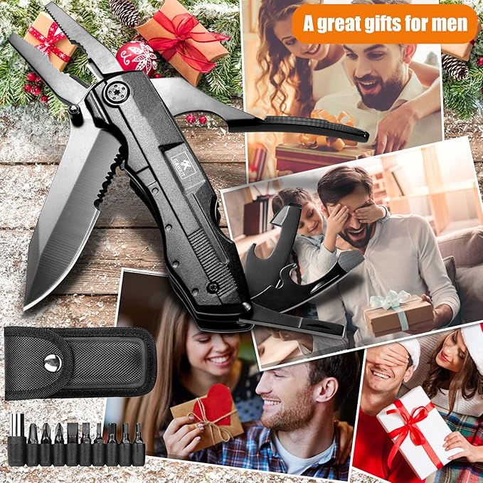 Multitool Pocket Pliers Folding Knife Stainless Steel Survival Camping Knife Bottle Opener Screwdrivers Liner Lock Durable Sheath Gifts for Men Perfect Multipurpose Folding Utility Plier SurvivalGear