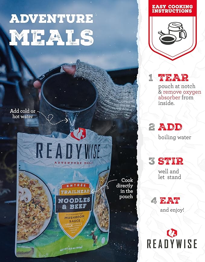 READYWISE - Adventure Meal, Cheesy Lasagna, 2 Servings, Pack of 1, Emergency Preparedness, Freeze Dried Food, MRE, Snack Pack or Emergency Food, Backpacking, Camping, Hiking, and, Survival Food