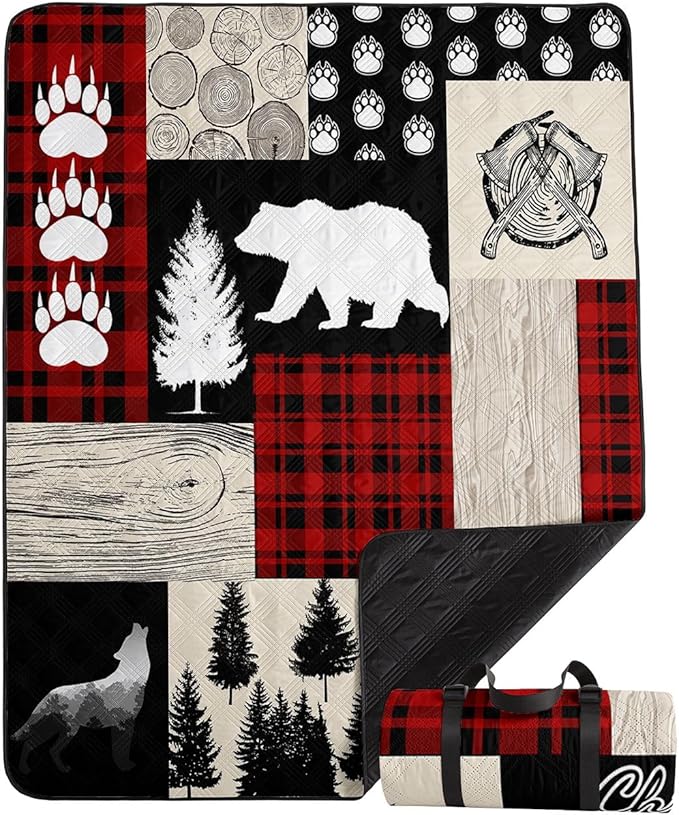 Outdoor Picnic Blanket Portable Ultrasonic Waterproof Picnic Mat Jungle Theme Printed Camping Beach Mat for Sand and Wet Grass Hiking (Jungle Theme L)