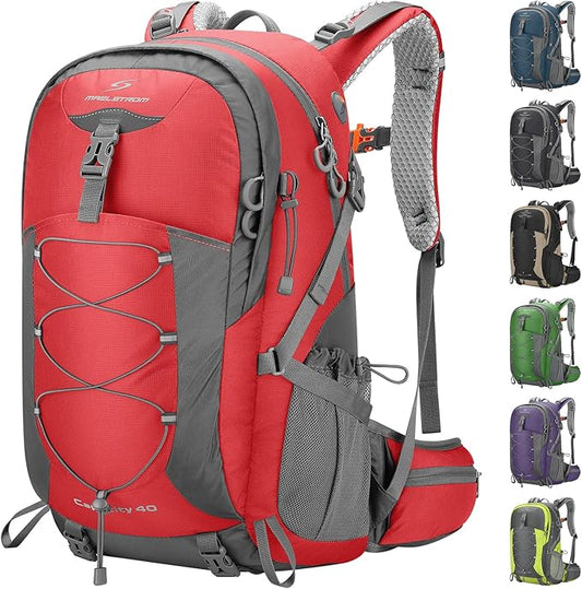 Maelstrom Hiking Backpack,Camping Backpack,40L Waterproof Hiking Daypack with Rain Cover,Lightweight Travel Backpack,Red