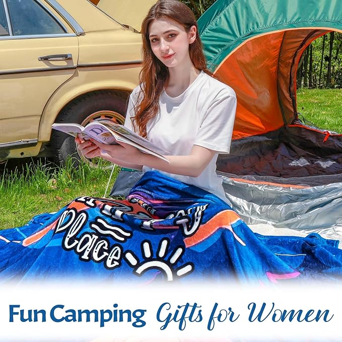 Camping Blanket Gift - Camping Gifts for Women Men - Camper Wearable Blanket Hoodie for Camp Outdoor - Camping Essentials Accessories - Camp Decor for Bedding RV Campsite Travel Hiking 70"x60"