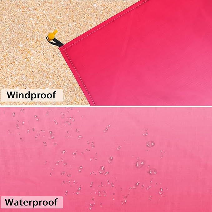 Beach Blanket Waterproof Sandproof, Gradient White Pink Picnic Blankets, 86''×78'' Large Beach Mat Sand Free for 2-4 Adult, Polyester Quick Drying Outdoor Blanket Beach Essentials Must Have