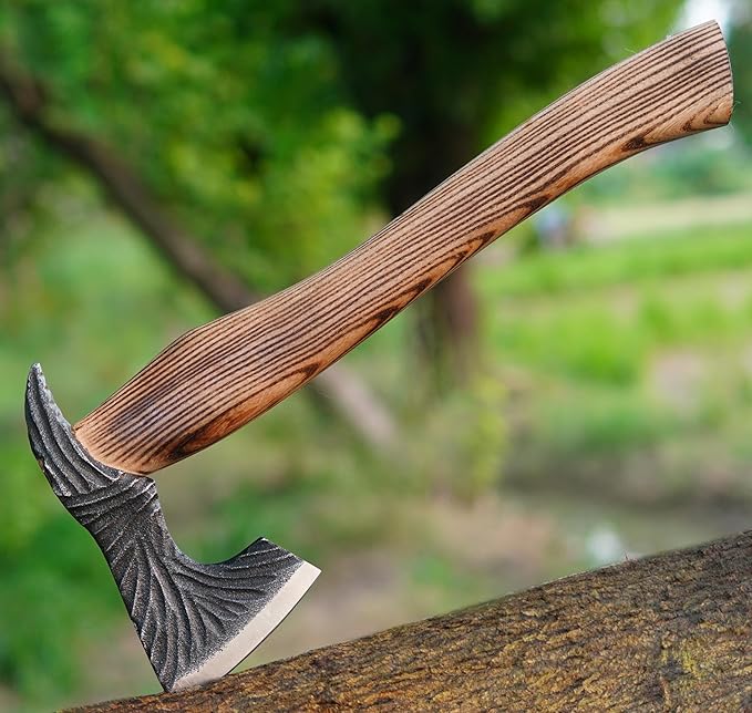 Viking Handmade High Carbon Steel Axe with Sheath | Outdoor Camping Hatchet for Wood Splitting and Hatchet, Camping, Hunting, Survival Cool Steel Axe