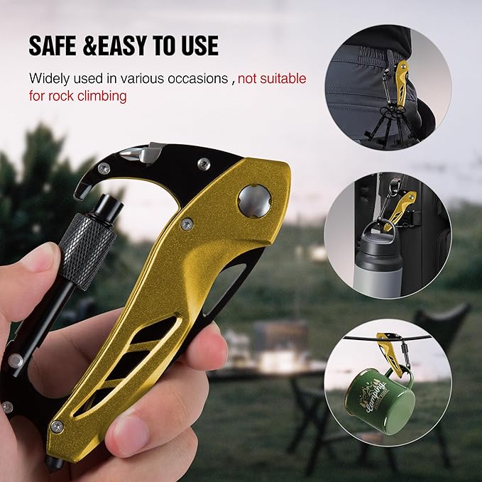 Multitool Carabiner with Pocket Knife, EDC Carabiners Keychain with Bottle Opener, Window Breaker Folding Knives and Screwdriver, Survival Gear for Outdoor Camping Hiking for Men