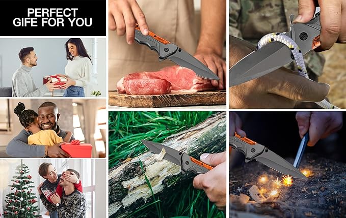 MK5 Folding Knife Cool Sharp Folding Pocket Knife with Liner Lock, Pocket Knife for Fishing,Camping,Hiking (Grey)