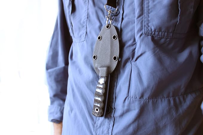 HOBBIT: Bushcraft / Survival Neck Knife, Polished Sculptured Micarta, Stainless Steel MOVA-58, Kydex sheath, Handmade