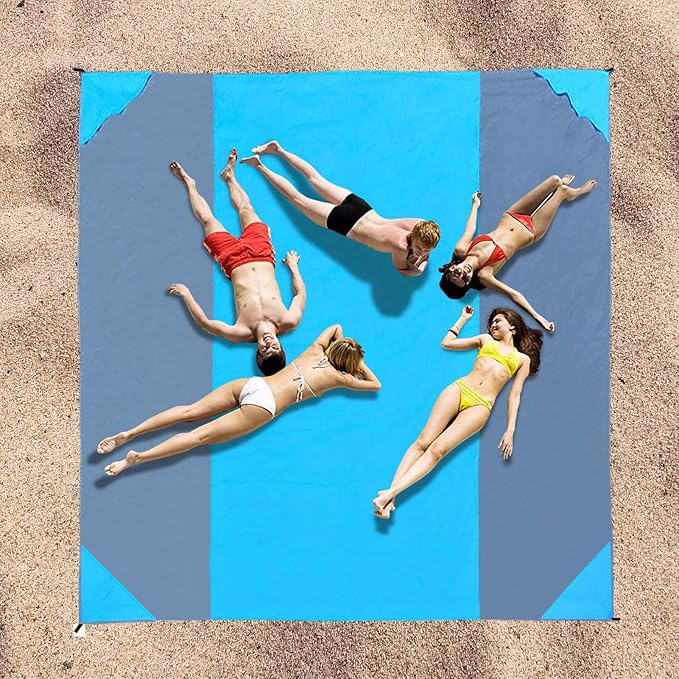 Beach Blanket Oversized 118"x110" Sandproof Water Resistant Beach Blanket Portable Outdoor Camping Blanket Must Have for Travel,Camping,Hiking(BigBlueGray)