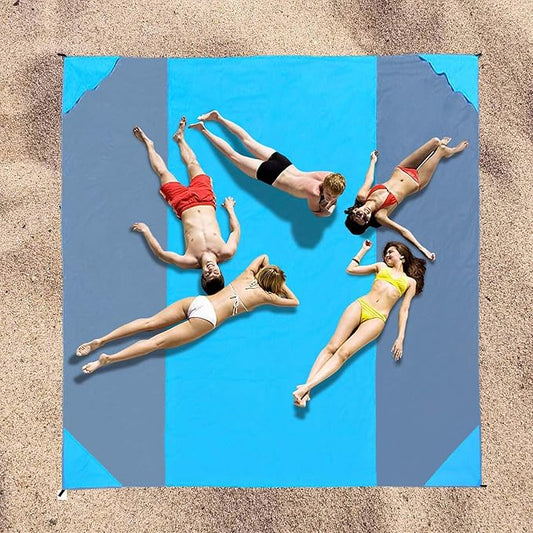 Beach Blanket Oversized 118"x110" Sandproof Water Resistant Beach Blanket Portable Outdoor Camping Blanket Must Have for Travel,Camping,Hiking(BigBlueGray)
