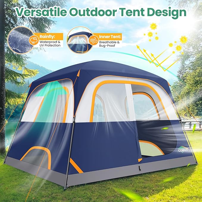 COBIZI Camping Tent, 4/6 Person Easy Setup Waterproof Windproof Backpacking Tent with Removable Rainfly, Lightweight Portable Outdoor Family Tents for Camping, Travel, Fishing, Hiking, Scouts